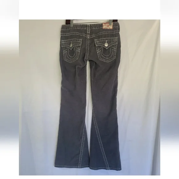 Y2K True Religion Joey Big T Gray Corduroy Flared Low Rise 28 X 30 Jeans - Picture 2 of 8